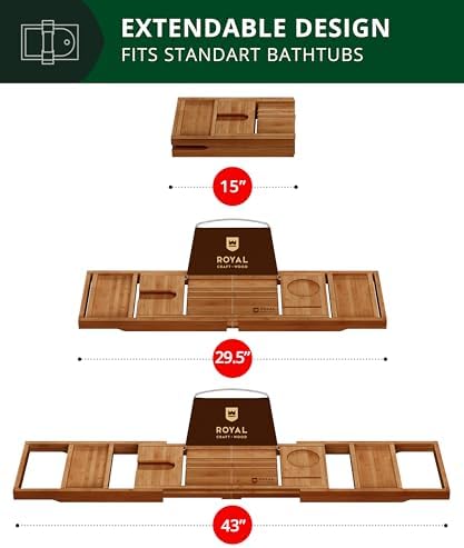 Trending Now Wood Bath Tray – Bathtub Tray for Tub, Expandable Bamboo Bath Tray & Bathtub Caddy with Book Holder, Wine Glass Holder, Phone & Tablet Stand, Spa Bath Accessories, Birthday Gifts for Mom