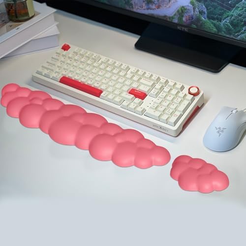 JIKIOU Upgrade Leather Cloud Wrist Rest for Keyboard and Mouse & Cup Pad