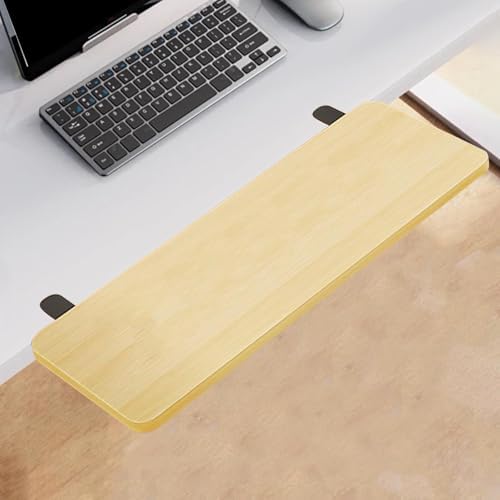 Desk Extender Tray Foldable Clamp on Shelf Organizer Keyboard Table Extension Armrest Wrist Support Sturdy Easy to Mount Wood Metal Construction Suita, Wood Color
