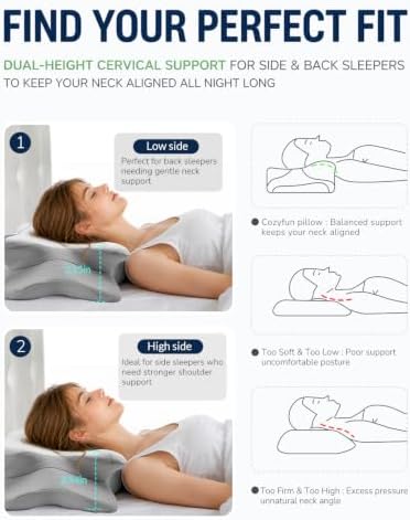 Cervical Neck Pillow for Side & Back Sleepers, Ergonomic Contour Memory Foam Pillow for Sleep Apnea & Neck Shoulder Pain Relief
