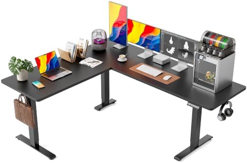 FEZIBO 75" x 63" L-Shaped Standing Desk - Adjustable Corner Desk L Shape, L-Shaped Adjustable Desk with Splice Board, L Shape Standing Desk, Black