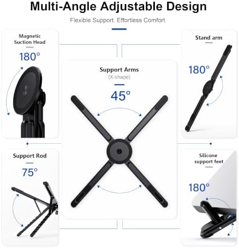 Portable Laptop Stand, 3-in-1 Magnetic Foldable Adjustable, for Desk（Black）