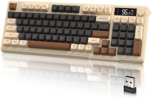 LexonElec M96 Wireless Gaming Keyboard,Knob Control Bluetooth/2.4G Wireless Mechanical Feeling Keyboard,RGB LED Backlit with Display Screen, PBT Keycap, 3000mAh, 94-Key Layout for Win/Mac(Coffee)
