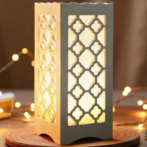 9" Tall LED Table Lamp with Flower Shaped Carving (Battery & USB Operated) - LED Desk Lamps Rechargeable with USB Charging Port - White Lamps Decorative Indoor Lights Lights