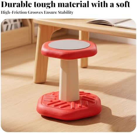 Gralara Active-Sitting Dynamic Seat Broad Textured Base, Balance Stool with Padded Cushion, Sensory-Friendly, Stool with Padded Top, for Classrooms, Playrooms, Red