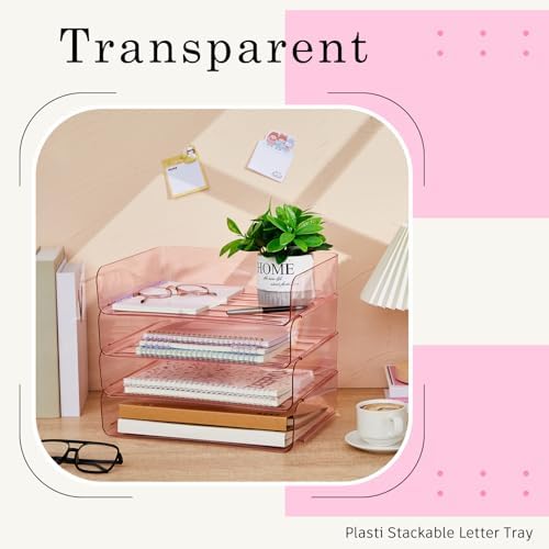 Harloon 4 Tier Paper Organizer Clear Pink Letter Tray Acrylic File Tray