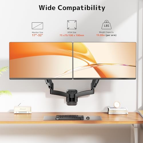 Dual Monitor Wall Mount for 17-32 inch Flat/Curved Computer Screens