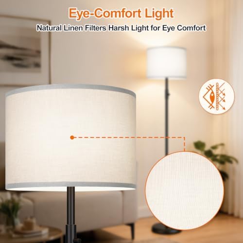 Floor Lamp Simple Design with Shade, Small Tall Lamps for Living Room Bedroom Office Dining Room Kitchen, Black Pole Lamp-Gray