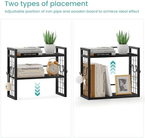 ELITEROO Desk Shelf Organizer, 2 Tier Wooden Desktop Bookshelf, Black