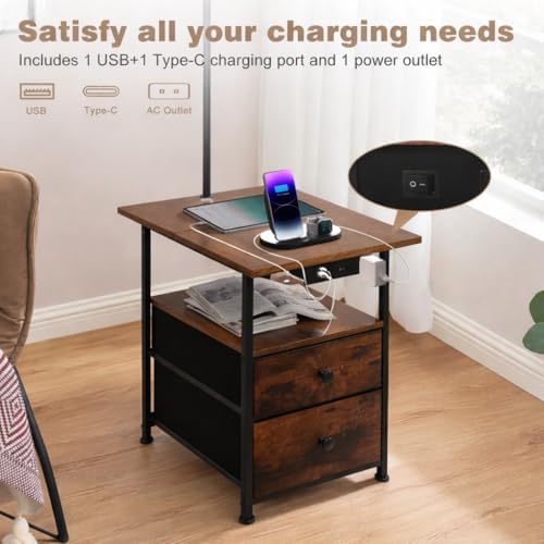 PESRAE Floor Lamp with Table & 2 Drawers, End Table with Lamp