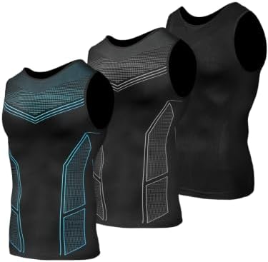 Odoland 3 Pack Men Compression Shirt Slimming Body Shaper Workout Vest