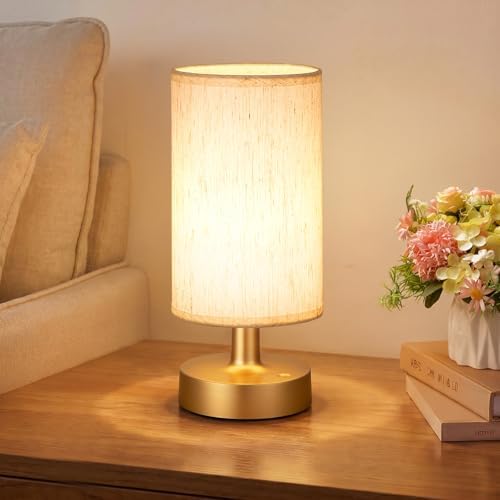 Kakanuo Cordless Table Lamp Rechargeable Small - 1 Pack Beige Gold, 4000mAh Battery Operated Lamp with Touch Control Stepless Dimming, Wireless Lamp for Bedside, Nightstand, Bedroom, Living Room