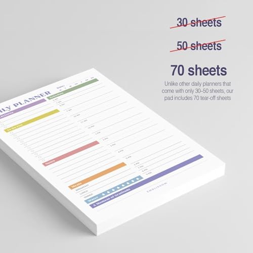 Daily Planner Notepad, 5.5 x 8.5" Tear-Off Pad – 70 Undated Sheets Focus-Enhancing Desktop Organizer with Hourly Schedule, To-Do List for Work, School (White, Colorful, 1 Pack)