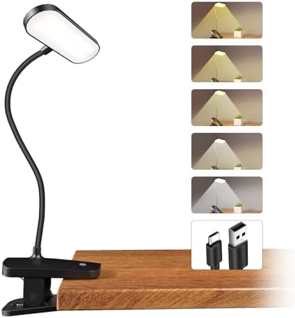 CUHIOY Rechargeable Clip on Light, Bed Headboard Reading Lamp, Black