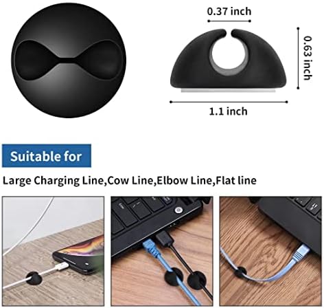 CHEFBEE 8 Pack Adhesive Cable Clips Cord Organizer for Desk, Black
