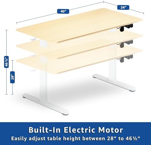 Our Modern Space Height Adjustable 40" Electric Standing Desk - Upgraded Ultra Durable Home Office Large Rectangular Computer Table or Laptop Sit Stand Workstation - 40 x 24 Inch