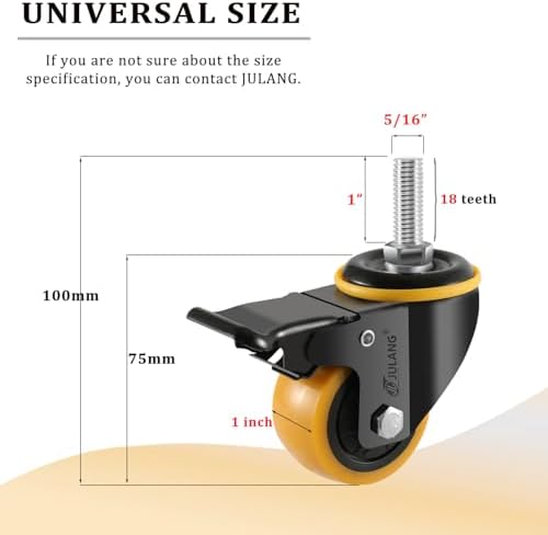 2 inch Stem Caster Wheels, 5/16" Threaded Stem Casters Set of 8