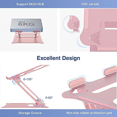 Adjustable Laptop Riser, Multi-Angle Stand with Heat-Vent for Mac, Notebook, Lenovo KT1-Rose
