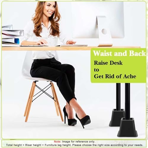 4 Pack Furniture Risers 4 Inch, Bed Risers Heavy Duty for Table Desk Couch Chair Sofa Cabinet Bed Frame Dorm, Square Table Leg Risers Lift Height 4.3", Black