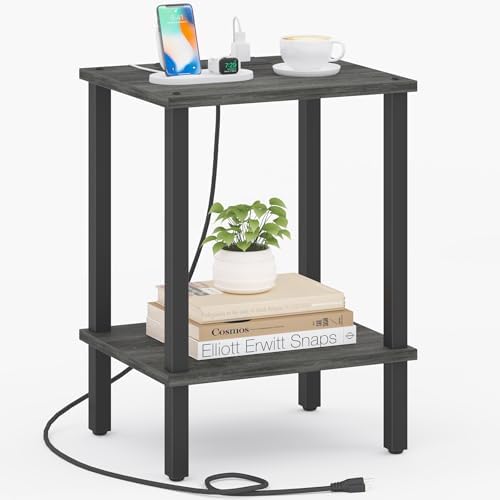 TUTOTAK End Table with Charging Station, Side Table, Nightstand