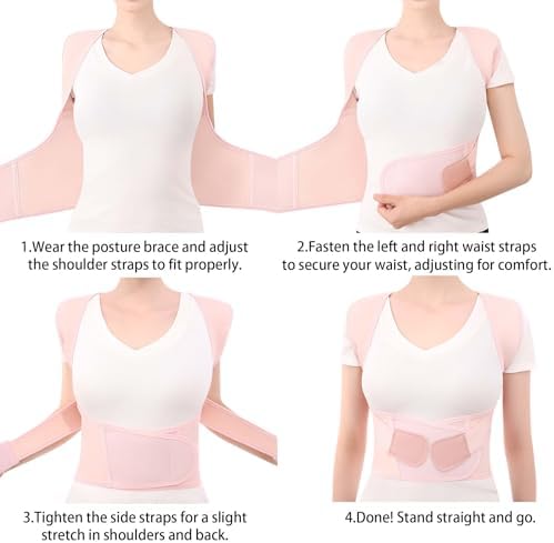 Posture Corrector for Women and Men Back Brace Upper Support Straightener Shoulder Adjustable Breathable Hunchback Pain Workout Lumbar Office Computer Daily Wear Invisible Under Clothes Pink XX-Large
