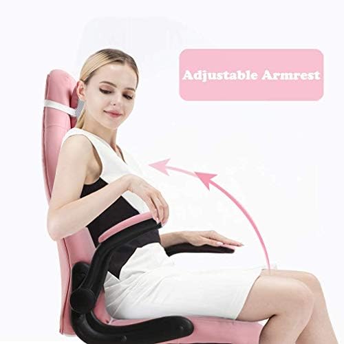Gaming Chair Office Chair Desk Chair Ergonomic High Back Computer Chair with Lumbar Support Flip-up Arms Headrest PU Leather Swivel Task Chair for Women Men Adult, Pink