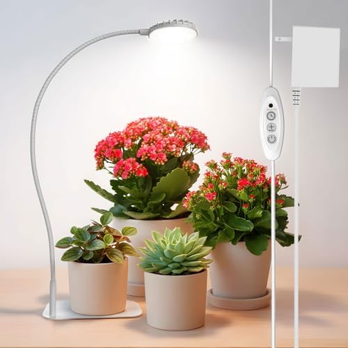 Desktop Indoor Plant Grow Light, 12W Full Spectrum,Plant lamp with 4 Dimmable & 3 Timer Modes, 360° Gooseneck Plant Lights for Office Desk Small Grow Lights for Indoor Plants(White)