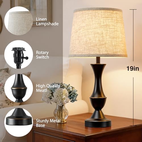 Luvkczc Table Lamp Set of 2, 19" Farmhouse Vintage Bedside Lamps