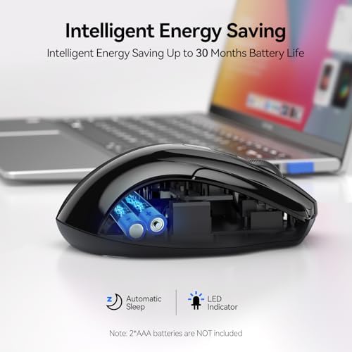 TECKNET Wireless Mouse, BT 5.0/2.4G, Silent 4800 DPI 6 Buttons, Black