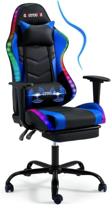 ECOTOUGE Gaming Chair Computer Chair with RGB LED Lights & Massage