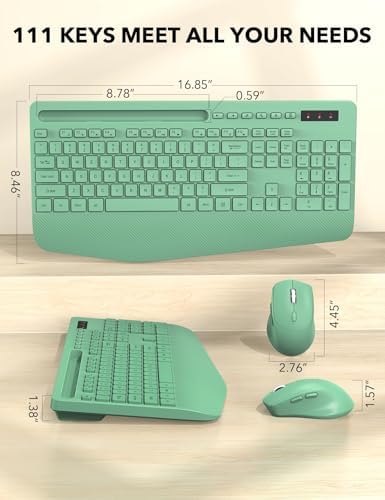 Wireless Keyboard and Mouse Combo - Full-Sized, Ergonomic Wrist Rest