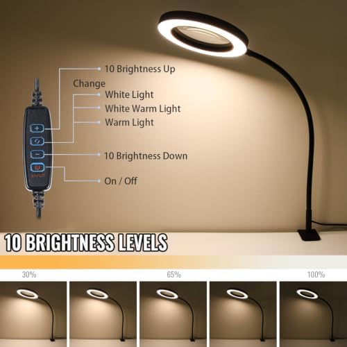 LED Magnifier with Light, 5X Magnifying Desk Lamp with Clamp