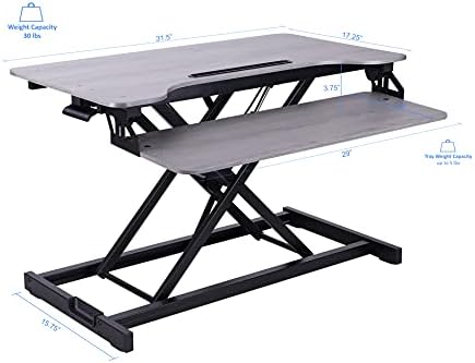Rocelco Standing Desk Converter 31.5 Inch Sit Stand Up Dual Monitor Tabletop Riser with Tablet Mount, Height Adjustable Home Office Workstation - Deep Keyboard Tray for Laptop Mouse - Gray (R VADRG)