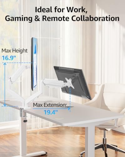 MOUNTUP Dual Monitor Stand for Desk, Monitor Arms for 2 Monitors Max 32 Inches, Height Adjustable Double Monitor Mount, VESA Mount with C-Clamp & Grommet Base, Holds 4.4-17.6lbs, White
