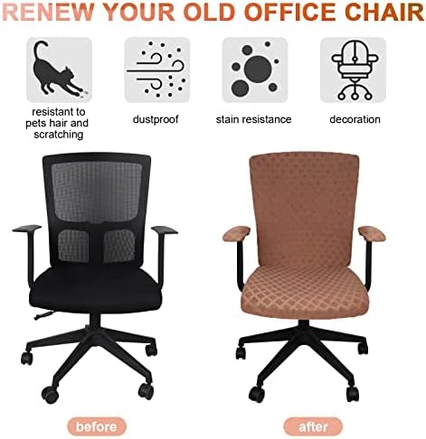 Tatuo 3 Pcs Computer Office Chair Cover Universal Rotating Chair Slipcovers Protector Removable Washable Office Armrest Covers with Zipper for High Back Seat Backrest(L,Merbau,Coffee)