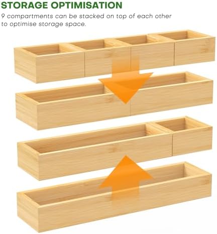 MapleGrace Bamboo Drawer Organizer Set, 9 PCS Wood Storage Organizers