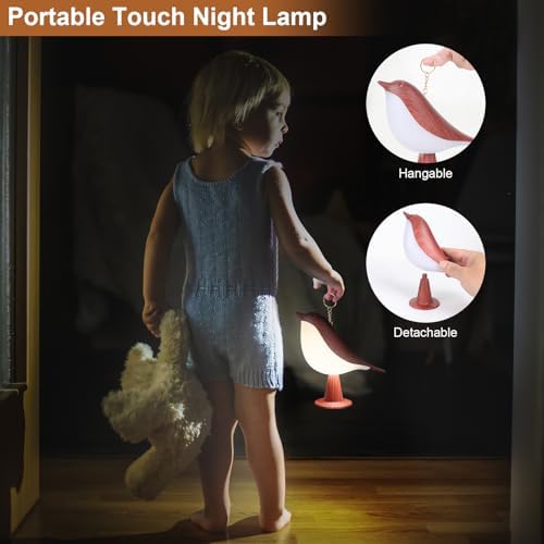 VoMii Bird Desk Lamp, Small Table Lamp Cordless Touch Dimmable Night Light with 3 Color Temperature, Rechargeable Decorative Lamps for Bedroom Bedside Nightstand, Desk Decor, Bird Gifts