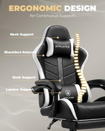GTPLAYER Gaming Chair for Adults, Computer Chair with Footrest, Snow White
