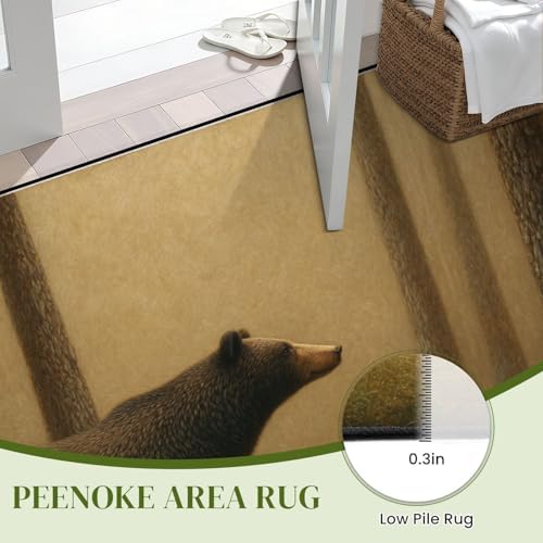 Tranquil Scene Bear Pine Trees Soft Gradient Area Rug Outdoor Patio Rug Play Mat Modern Floor Carpet Non-Slip Home Decor Living Room Kids Bedroom Nursery, 9x12 ft