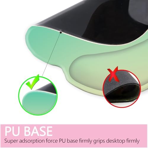 Mouse Pad with Wrist Rest Support, Ergonomic Gaming Mouse Pad with Non-Slip PU Base, Smooth Lycra Material for Computer, Laptop, Office and Home, Easy Typing & Pain Relief (Green)