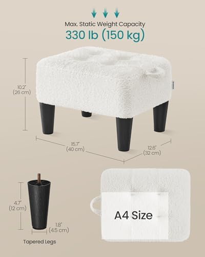 SONGMICS Foot Stool, Small Teddy Fleece Ottoman with Thick Cushion