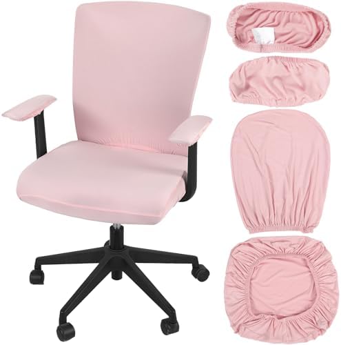 Tallew 4 Pcs Office Chair Covers Set Computer Universal Protective Stretchable Chair Seat Covers Desk Armrest Cover Slipcovers Pads Office Cushion Backrest for Rotating(Regular,Pink)