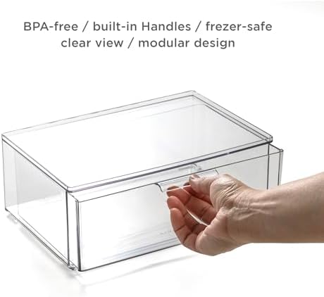 BINO | Clear Stackable Storage Drawers, Large | Clear Storage Drawers with Built-In Handles | Durable Plastic Organizer Drawer | Modular Stackable Drawer Acrylic Organizer
