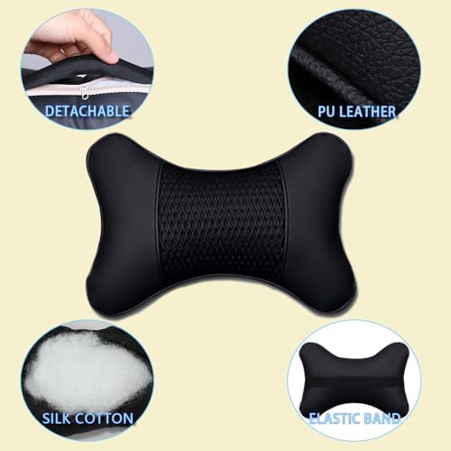 2 Packs Car Neck Pillows Dual-Side PU Leather Car Headrest, Black