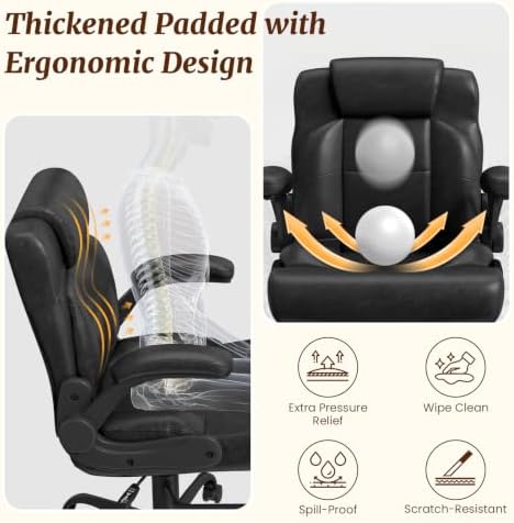 Wide Cross Legged Office Chair with Swivel Footrest and Flip-Up Armrests