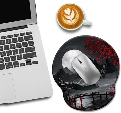 LIMKRIAN Mouse Pad with Gel Wrist Rest, 9.8 x 8.6 in, Japanese Full Moon