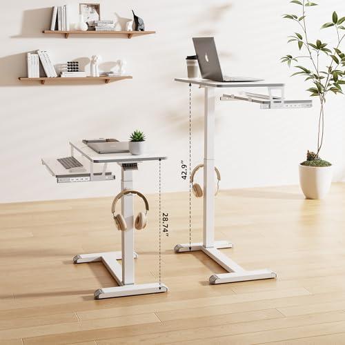ETHU Height Adjustable Mobile Overbed Table with Keyboard Tray, Marble