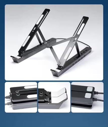 Tianle Laptop Stand with Docking Station for Desk,4 in 1(1*USB-C,3*USB-A) RGB Laptop Stand,Foldable Portable Cooling Laptop Holder,Adjustable for 12-18 inch Laptops,Tablet (Black)