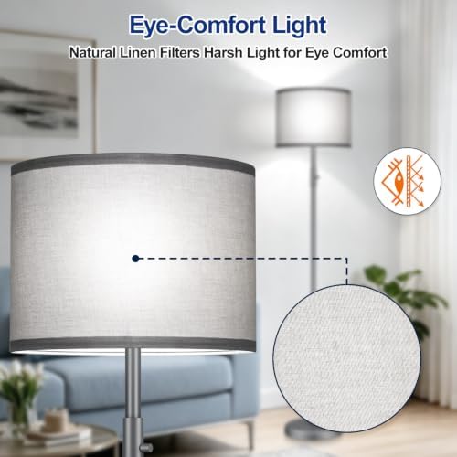 Floor Lamp Simple Design with Shade, Small Tall Lamps for Living Room Bedroom Office Dining Room Kitchen-Grey