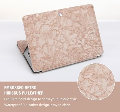 MOSISO PU Leather Sleeve Case, Embossed Hibiscus Portfolio Protective Stand Cover